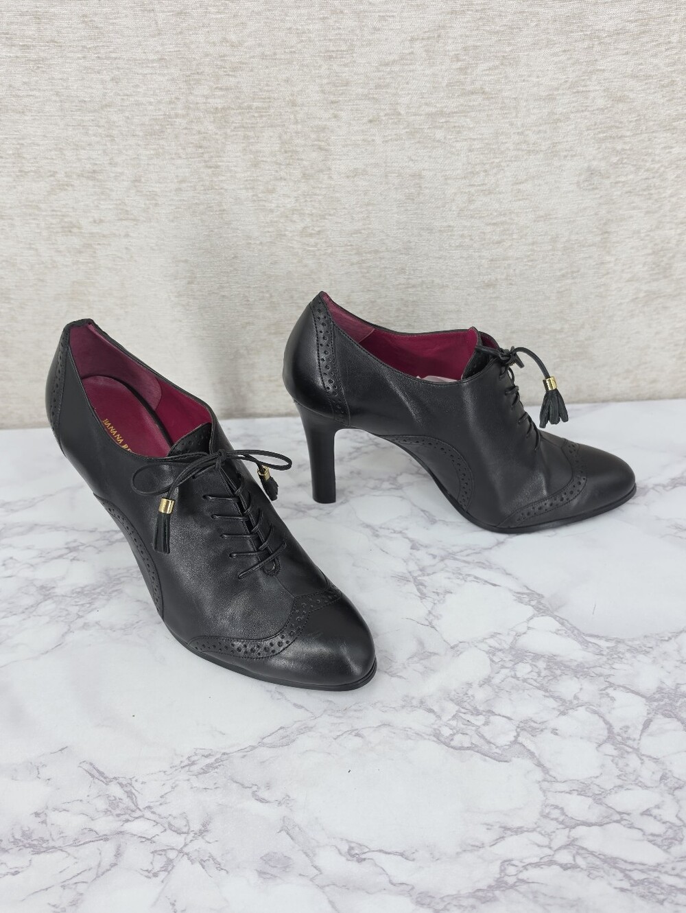 Banana Republic Bree Leather Brogues Tassel Laces Heels Pumps Ankle Booties